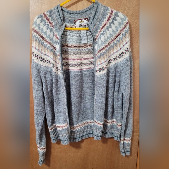 Tiara International Cardigan Full Zipper Sweater Ramie & Cotton sz Large - Picture 8 of 8